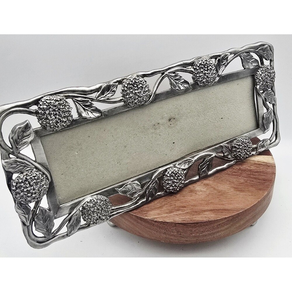 Panoramic Heavy Pewter Picture Frame With Hydrangea Design 10"x3" By Perfect